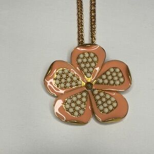 NWT J. Crew Pink and Cream Floral Gold Tone Necklace
